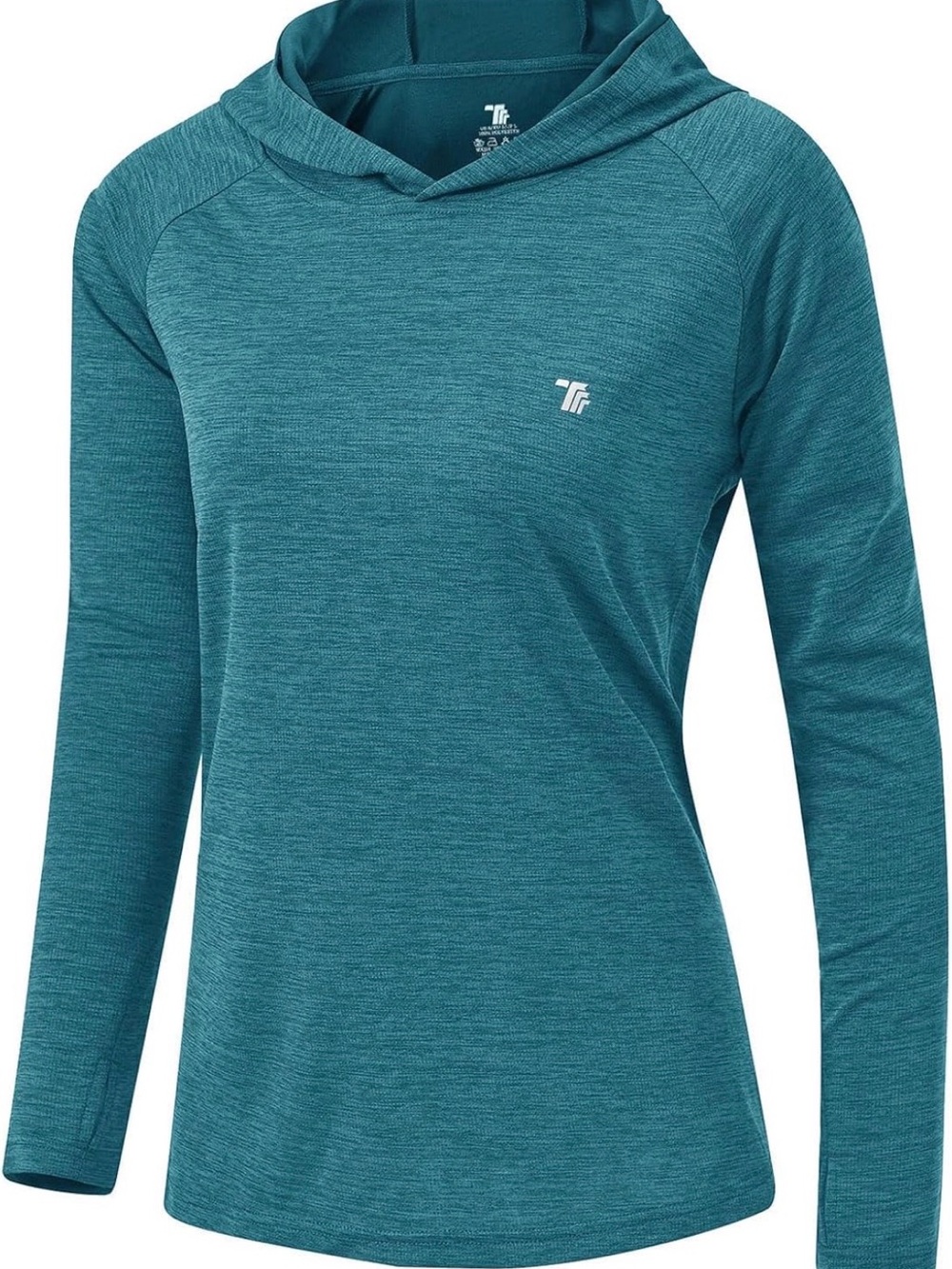 Women's TBMPOY Sun Protection Hooded Long Sleeve Teal Performance Top